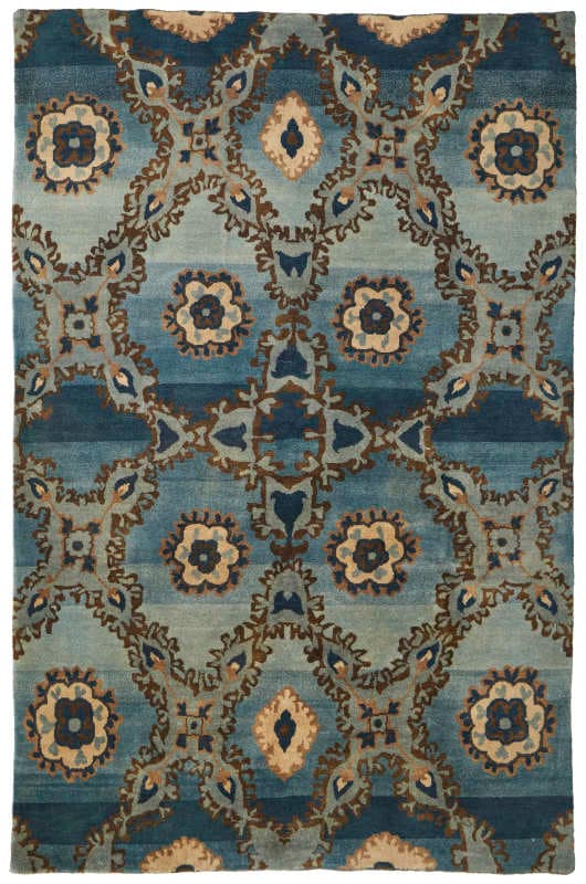 Amzad Transitional Ikat, Blue/Grey/Tan, 5'-6" x 8'-6" Area Rug
