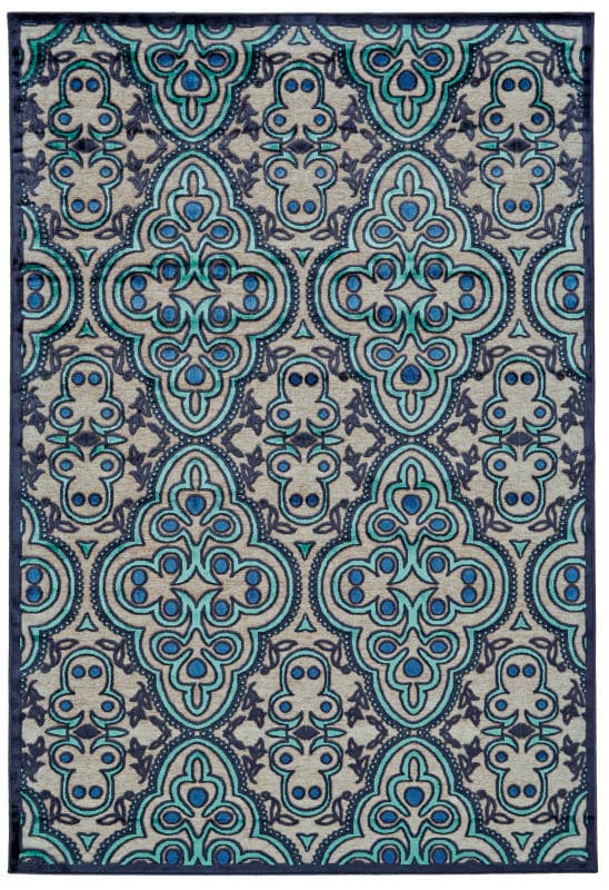 Saphir Callo Modern Damask, Tan/Taupe/Blue, 7'-6" x 10'-6" Area Rug