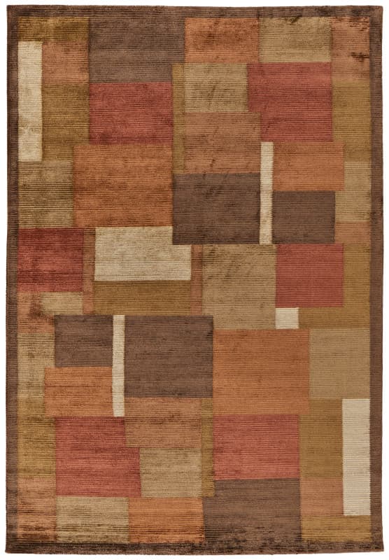 Keystone Transitional Color Block, Green/Brown/Orange, 5'-6" x 8'-6" Area Rug