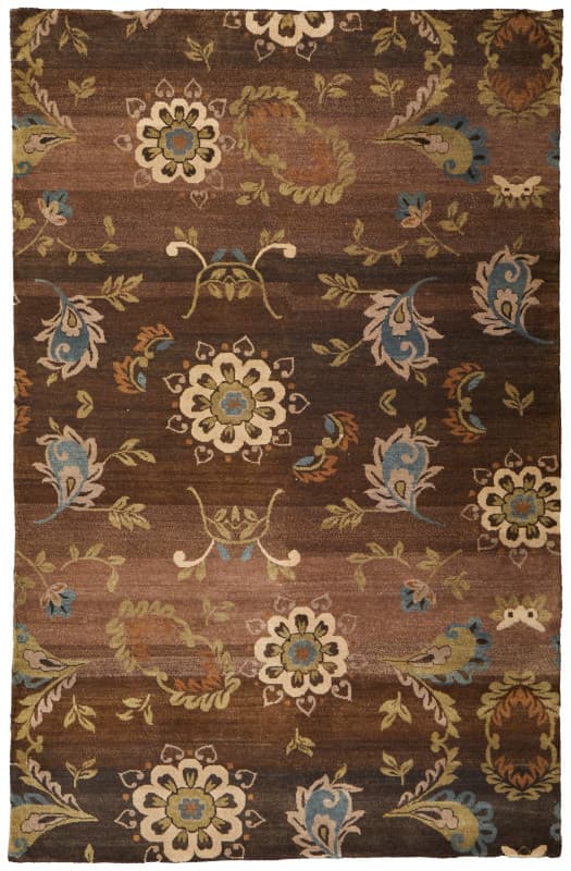 Amzad Transitional Floral & Botanical, Brown/Tan/Green, 5'-6" x 8'-6" Area Rug